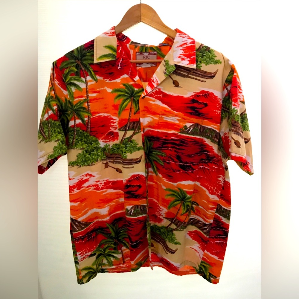 RJC Hawaiian Tropical Sunset Cool Surf Outrigger Coconut Shirt Men’s Size XL
